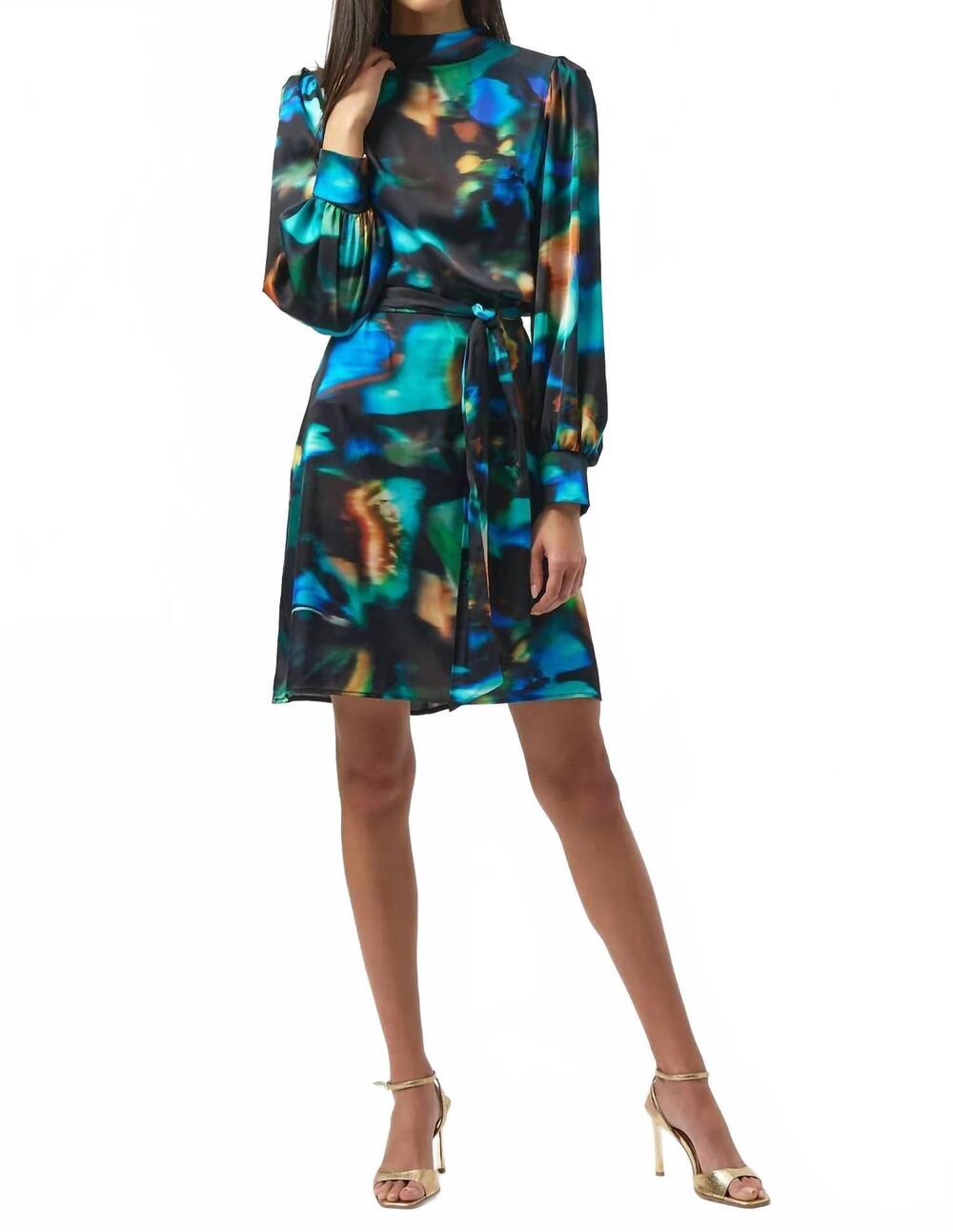 NEW JOSEPH RIBKOFF abstract print straight dress in black multi